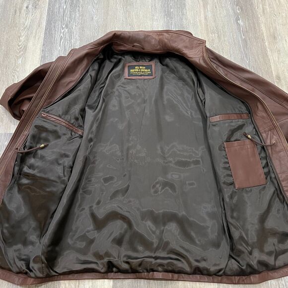 Mill Valley Sheepskin & Leather Co. Mens Brown Leather Zip Double Pocket Jacket - Picture 6 of 7